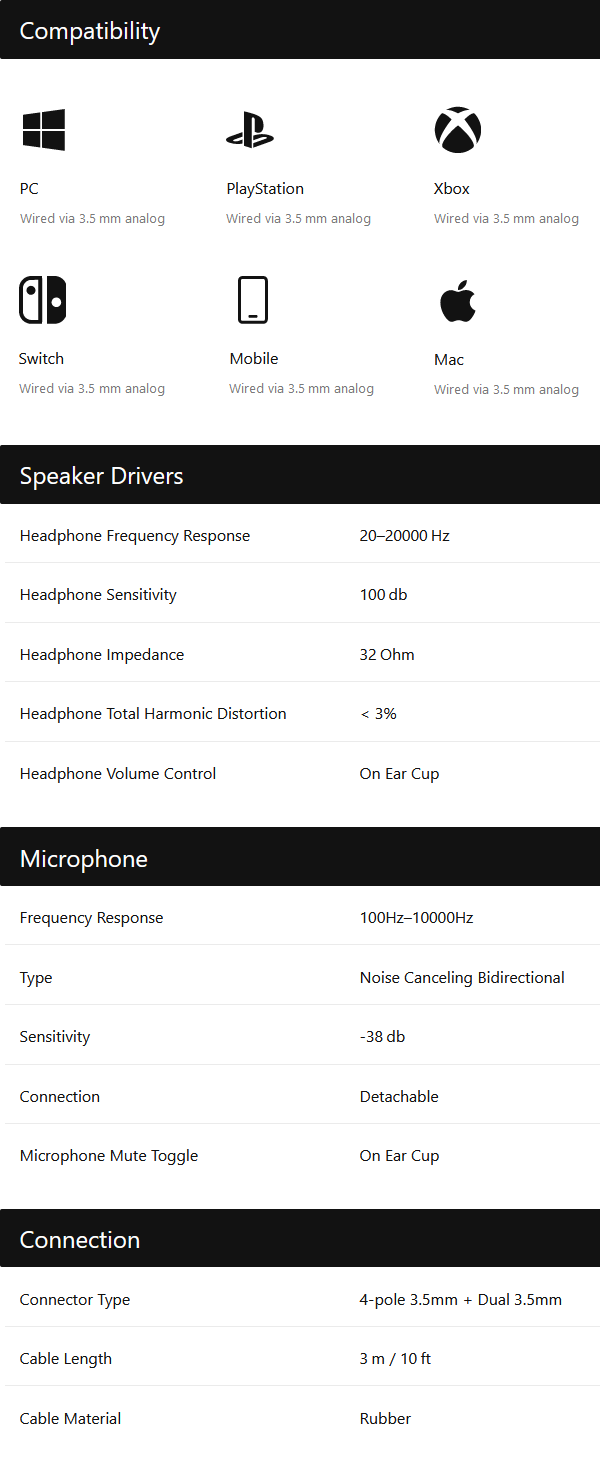 Specificaties (SteelSeries Arctis 1)